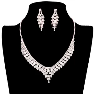 2PC Bubble Stone Pointed Rhinestone Necklace Earring Set