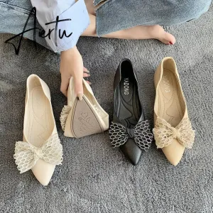 Aiertu Designer New Sandals Summer Flats Mules Shoes Sexy Bow Pointed Toe Sexy Women Shoes Dress Cozy Slides Party Shallow Zapatos