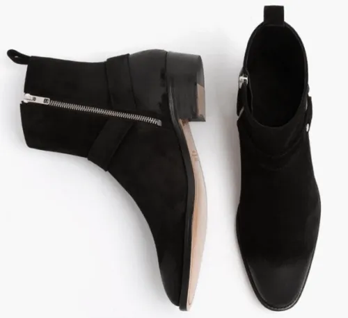 Bespoke Ankle High Black Madrid Strap Suede Boot