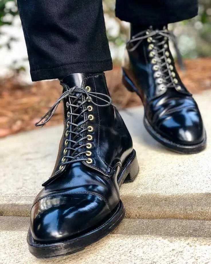 Bespoke Black Leather Ankle Cap Toe Lace Up Oxford Men's Boot