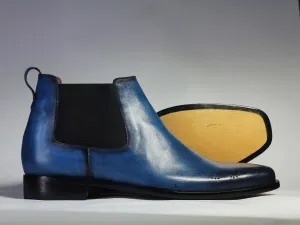 Bespoke Blue Half Chelsea Leather Boot