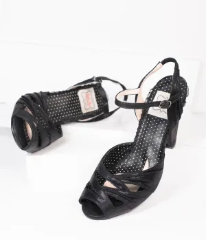 Bettie Page Black Metallic Peep Toe Maria Heels