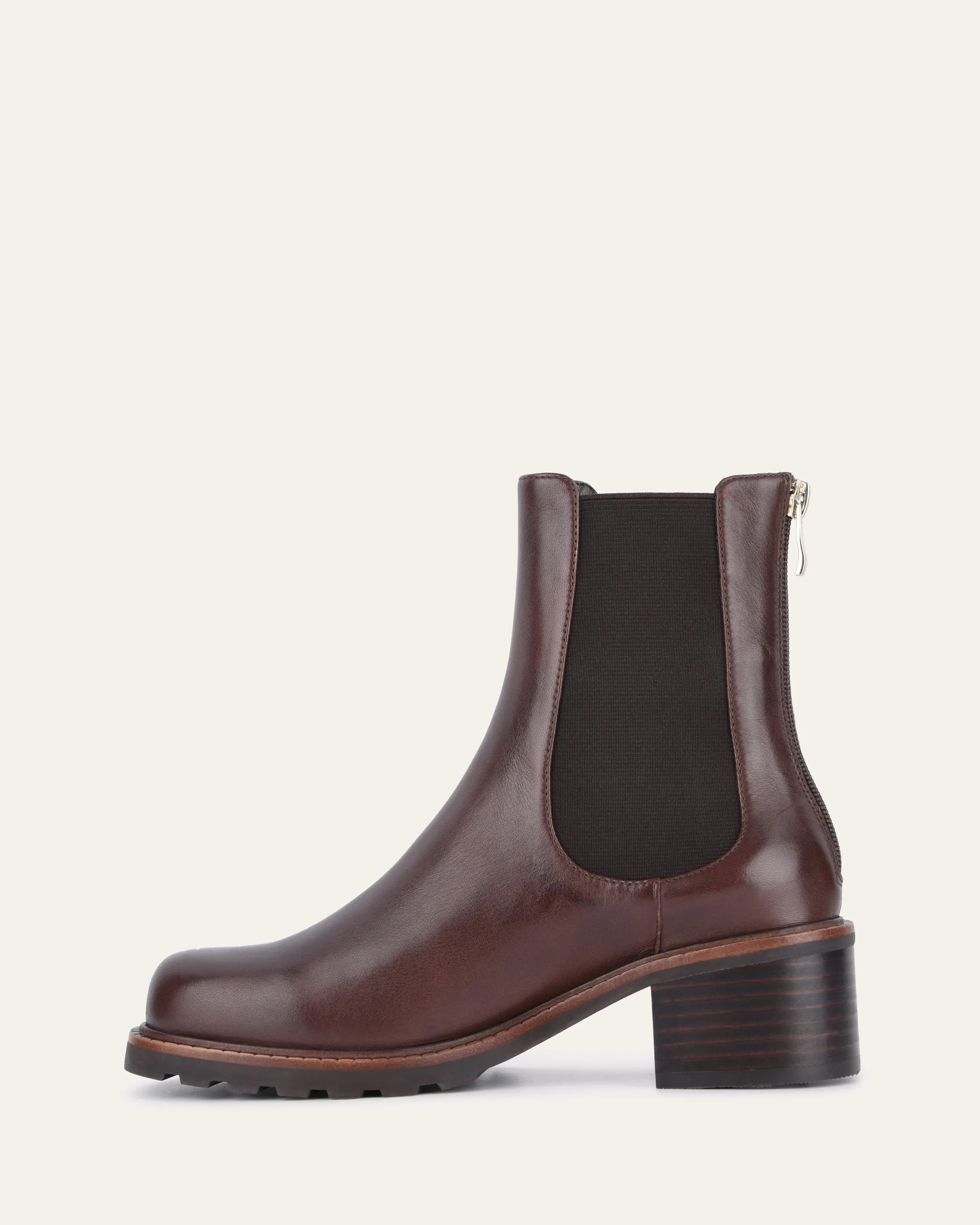 BEVERLEY MID ANKLE BOOTS CHOCOLATE LEATHER