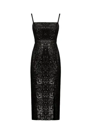 CHLOE BLACK SEQUIN MIDI DRESS