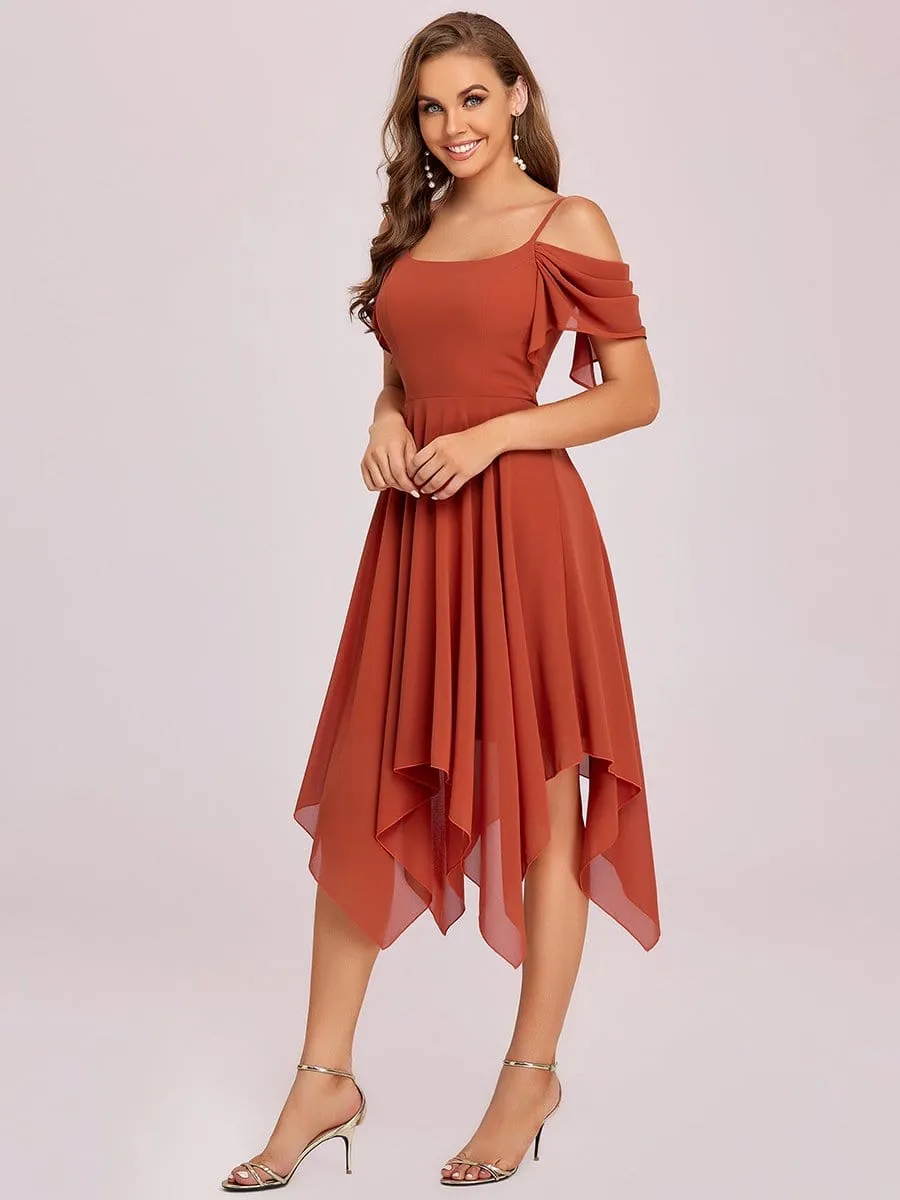 Cold Shoulder Asymmetrical Hems Midi Bridesmaid Dress