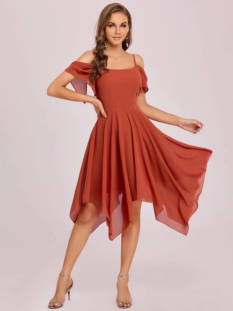 Cold Shoulder Asymmetrical Hems Midi Bridesmaid Dress