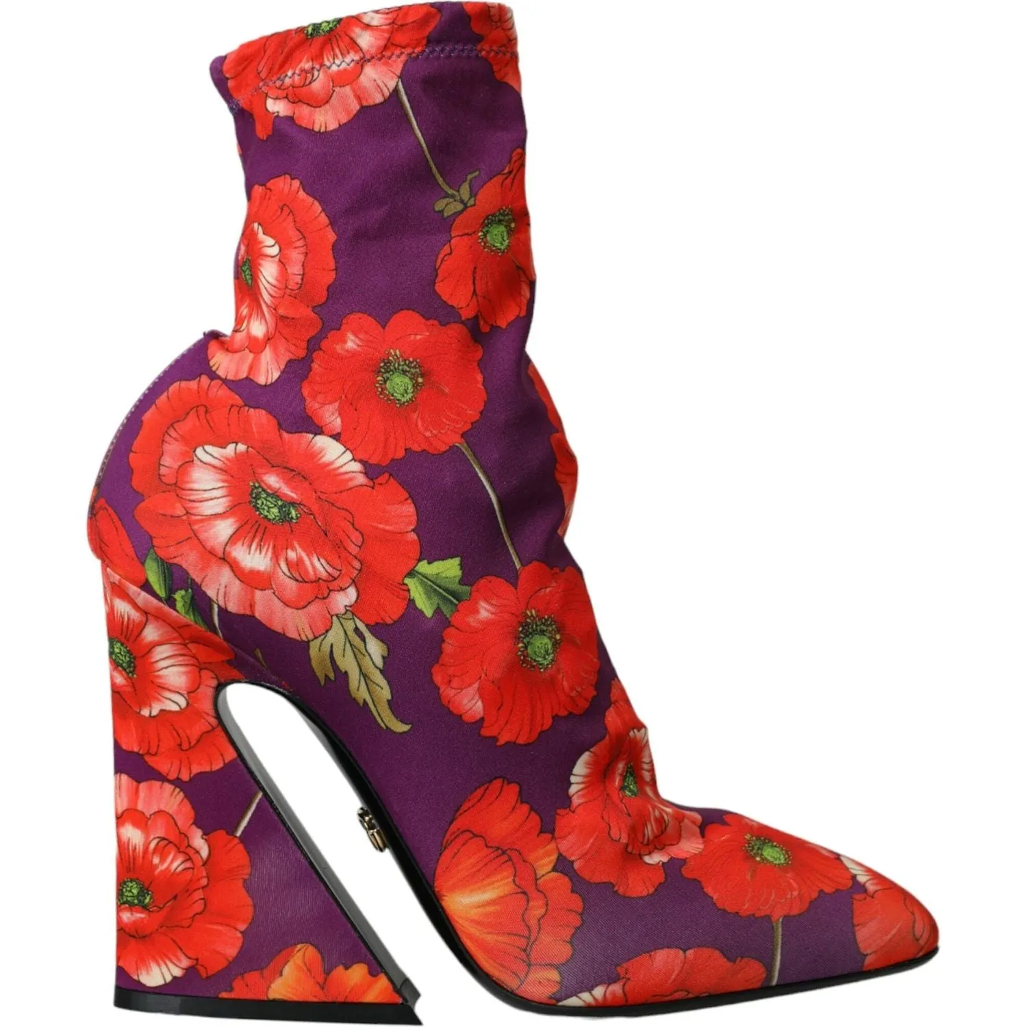 Dolce & Gabbana Purple Floral Jersey Stretch Boots Shoes