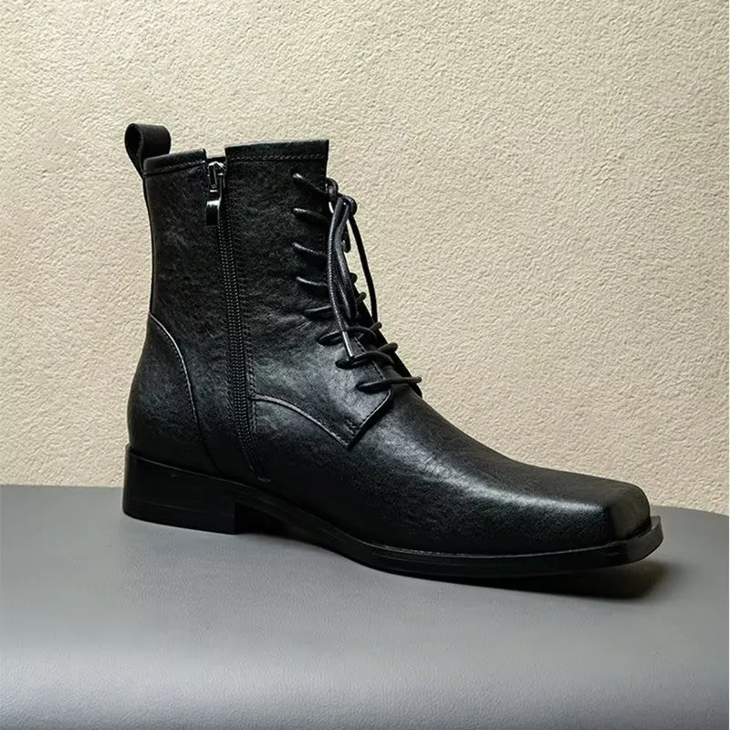 Elegant Genuine Leather Square Toe Chelsea Boots