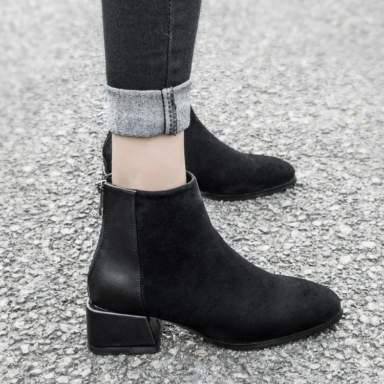 Fashionable Retro Chelsea Boot Women's Shoes with Square Heel and Pointed Toe.