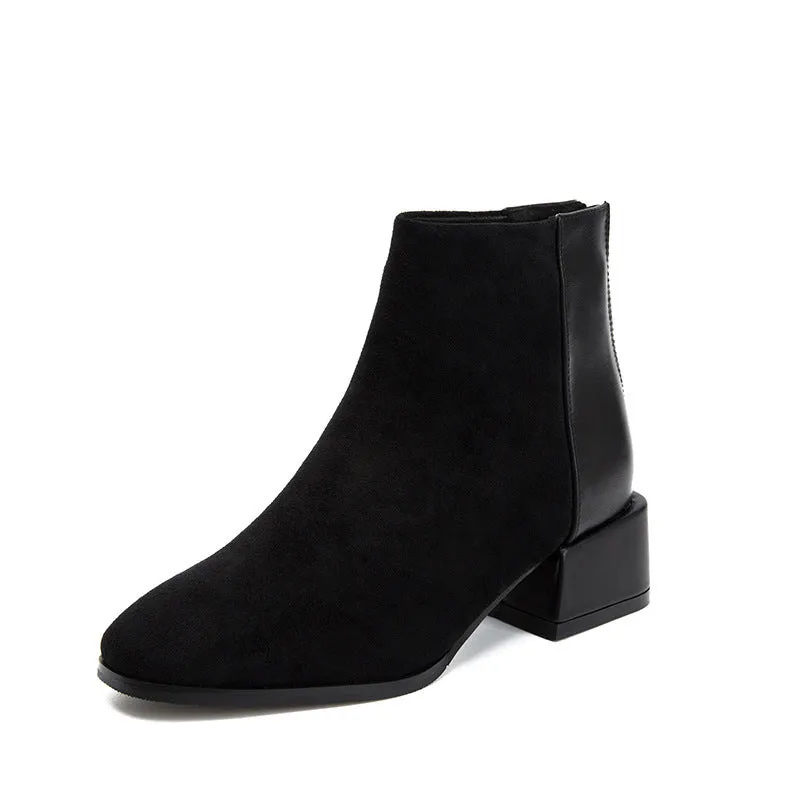 Fashionable Retro Chelsea Boot Women's Shoes with Square Heel and Pointed Toe.