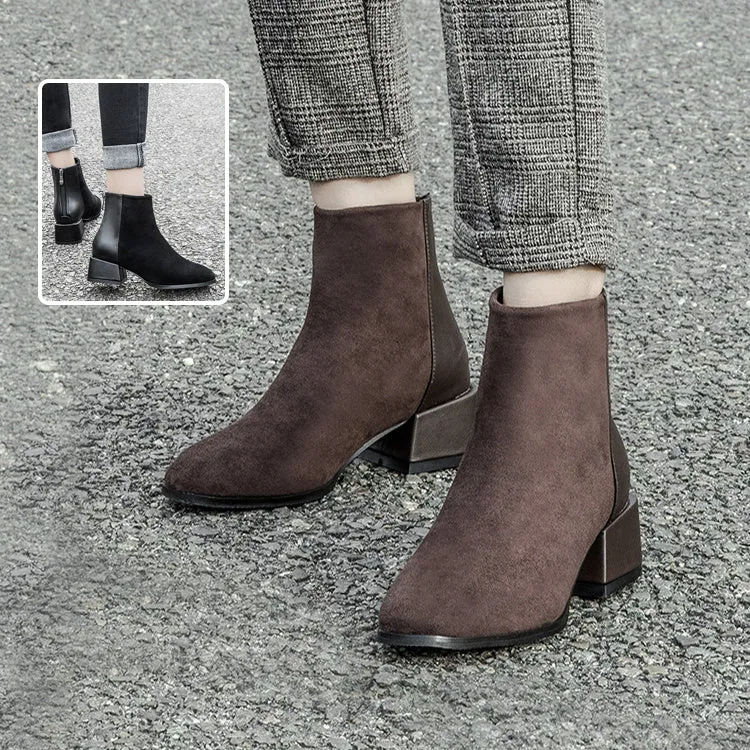 Fashionable Retro Chelsea Boot Women's Shoes with Square Heel and Pointed Toe.