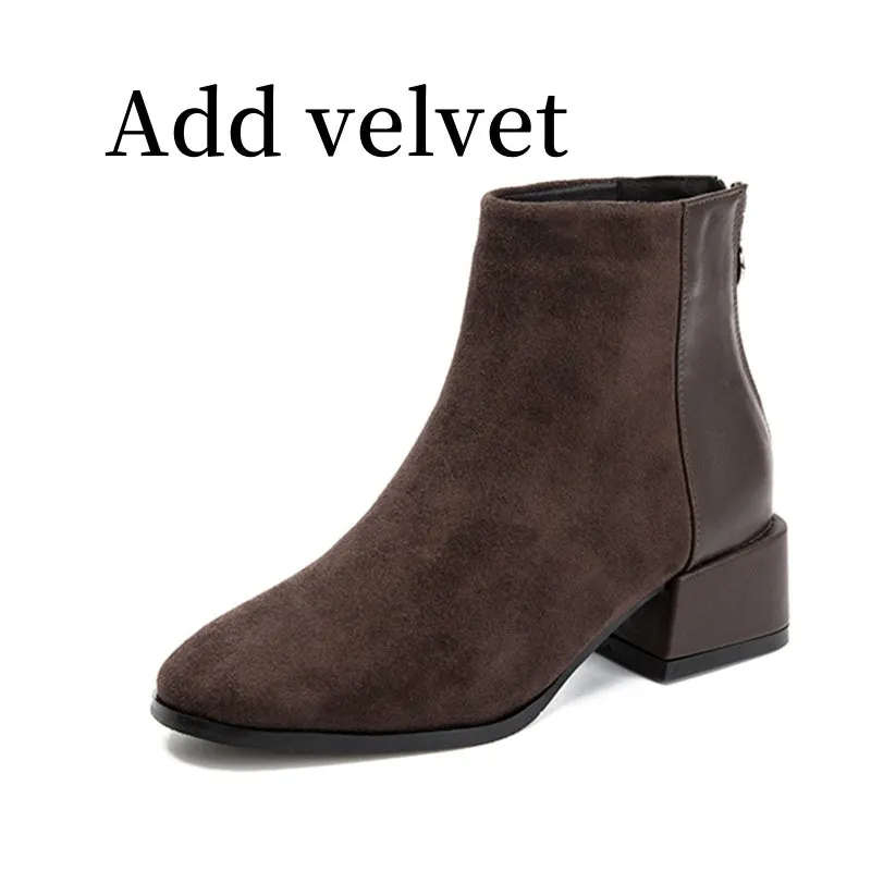 Fashionable Retro Chelsea Boot Women's Shoes with Square Heel and Pointed Toe.