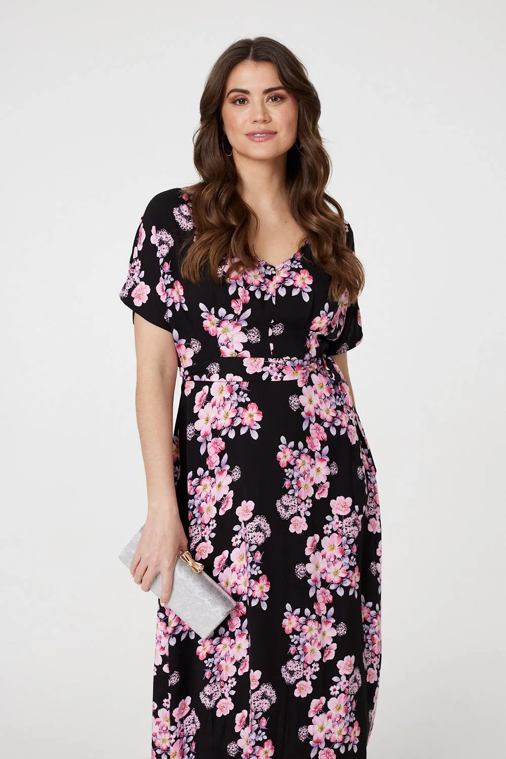 Floral V-Neck Maxi Dress with Belt