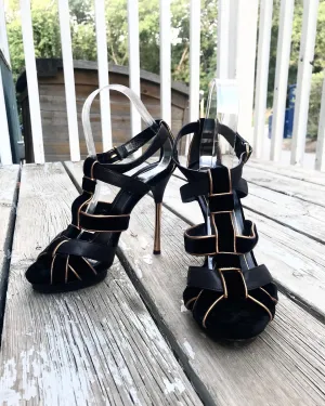 GUCCI Velvet Leather Strappy Platform High Heel Sandals