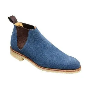 Handmade Blue Suede Half Ankle Chelsea Boot