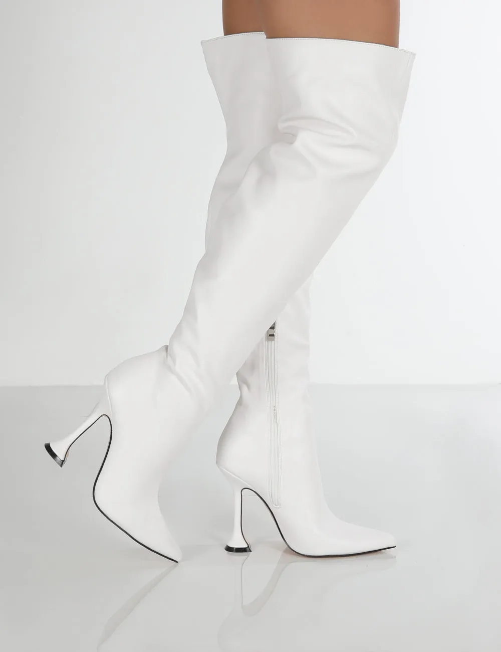 Indica White PU Over The Knee Boots