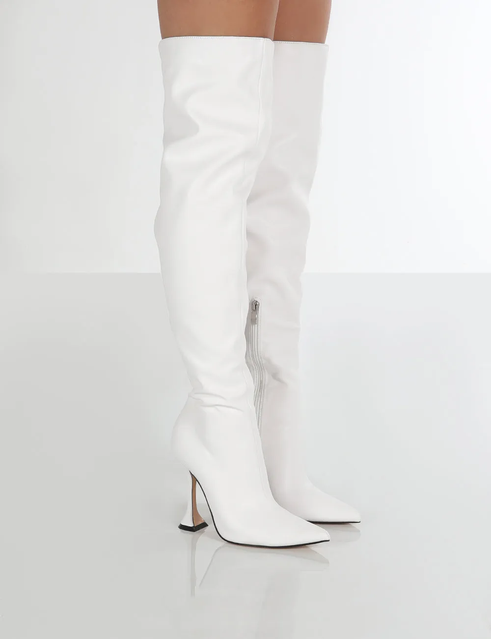 Indica White PU Over The Knee Boots