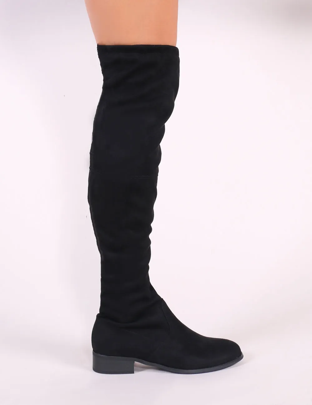 Joy Over the Knee Boots in Black Faux Suede