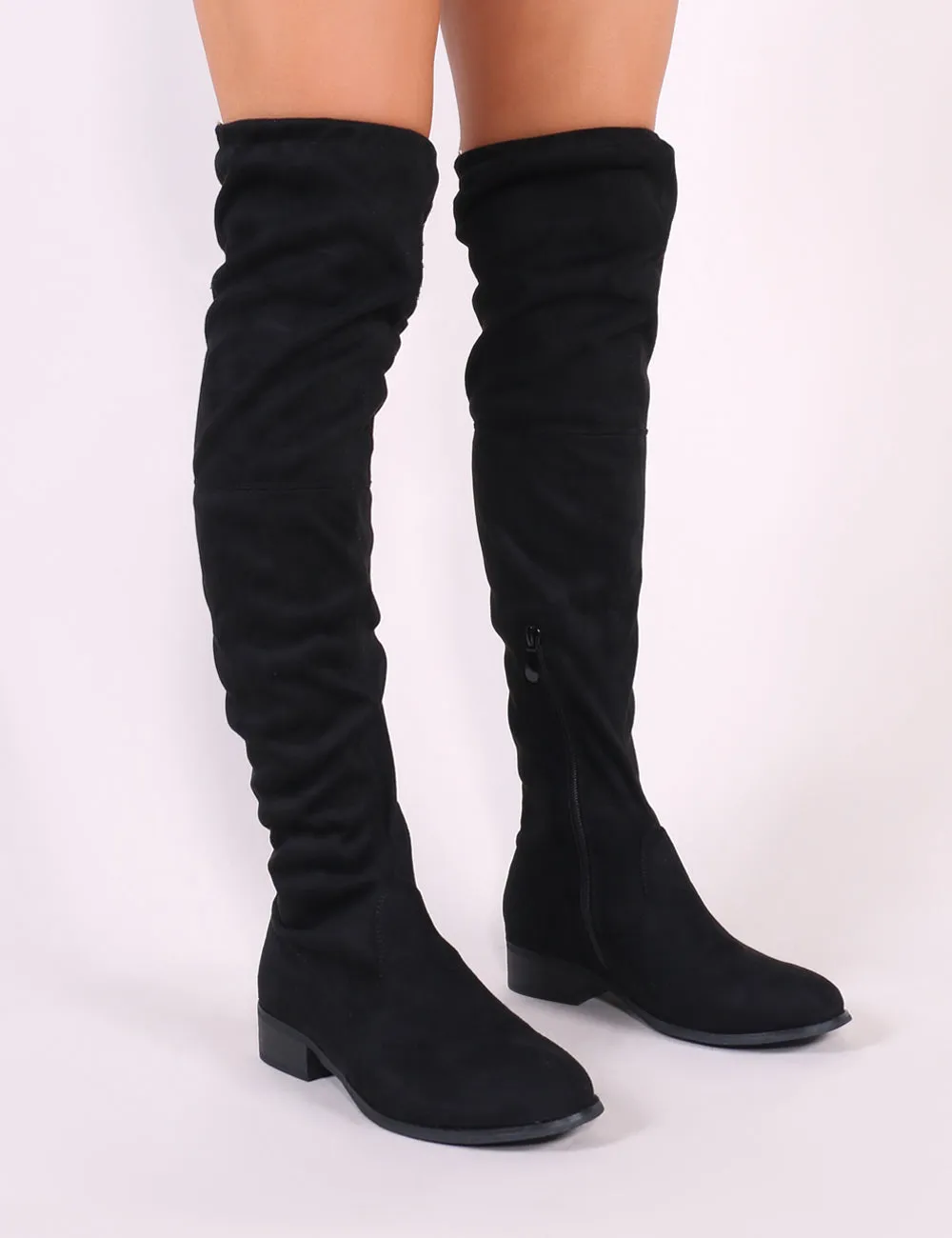 Joy Over the Knee Boots in Black Faux Suede