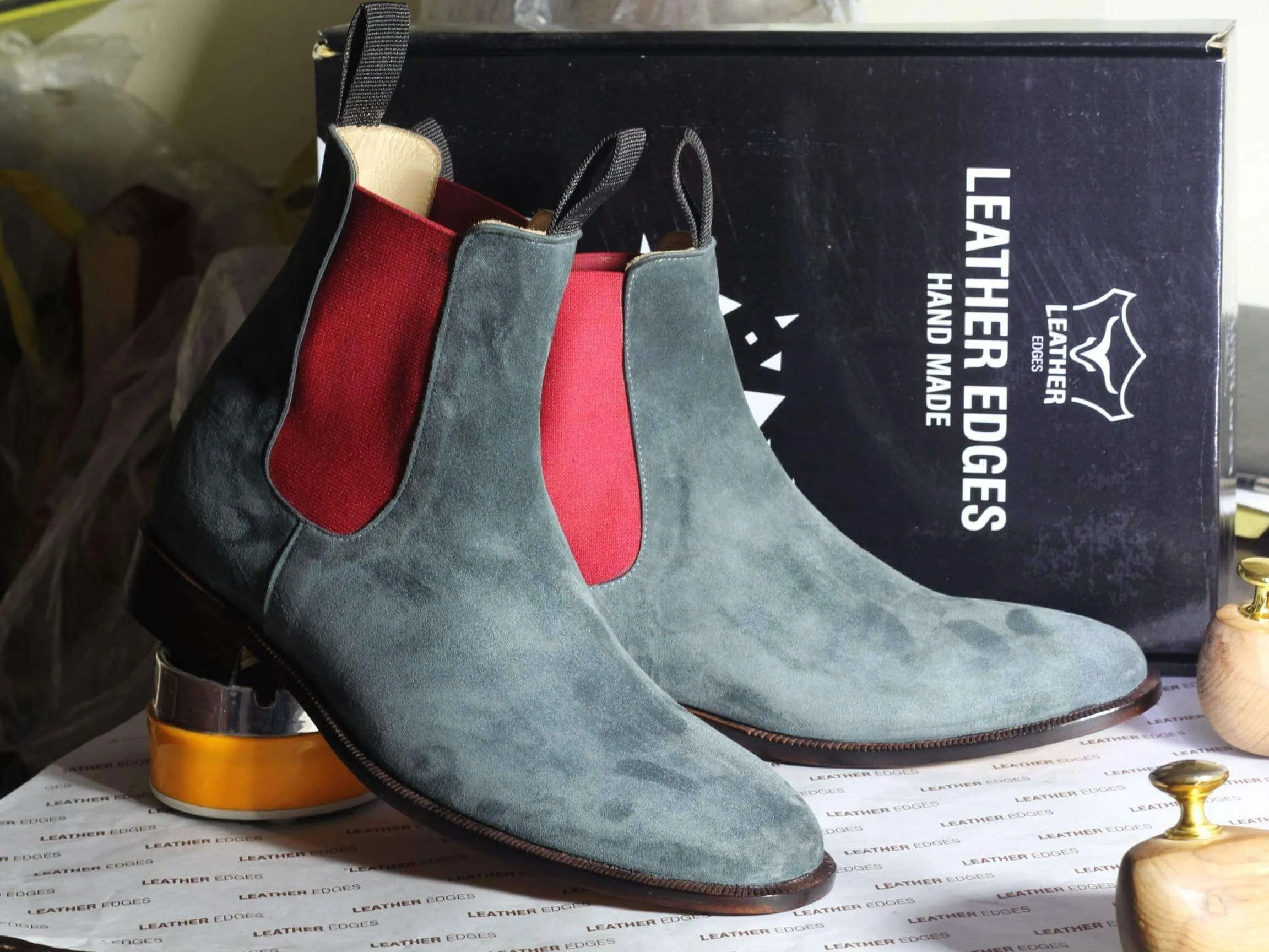 Men's Gray Chelsea Suede Boots