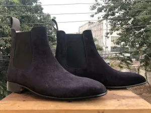 Men's Navy Blue Chelsea Suede Boot