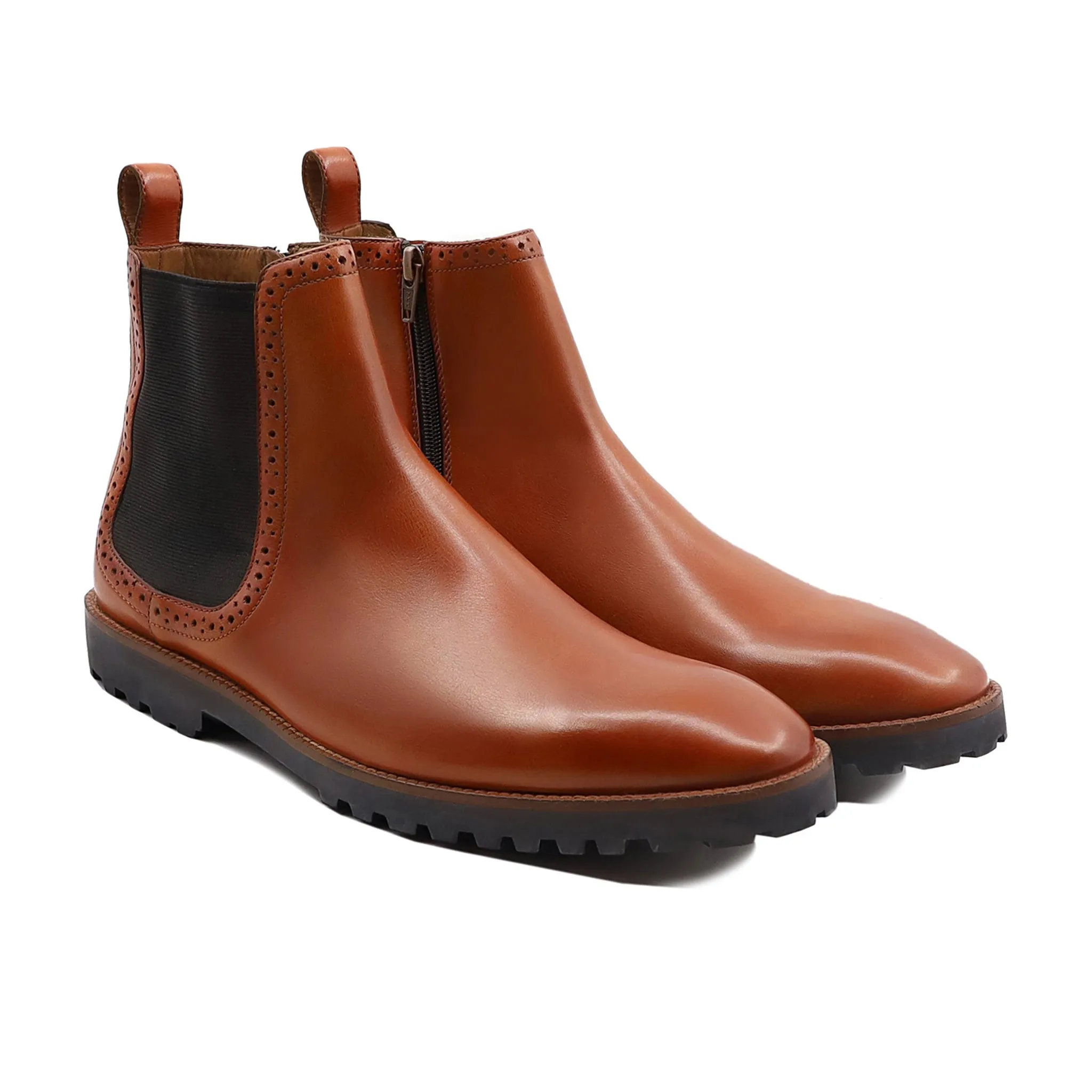 Namey - Men's Orange Tan Calf Leather Chelsea Boot