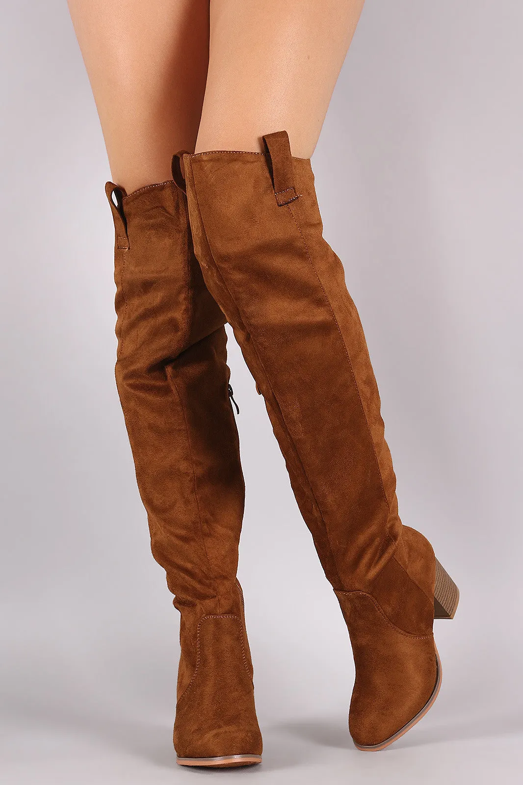 Suede Western Chunky Heeled Over-The-Knee Boots