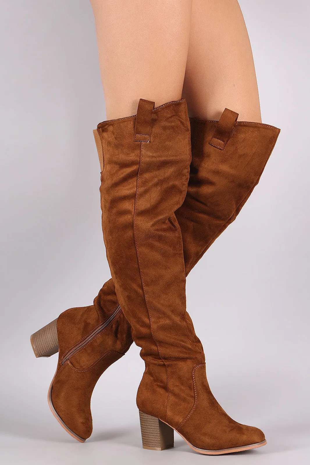 Suede Western Chunky Heeled Over-The-Knee Boots