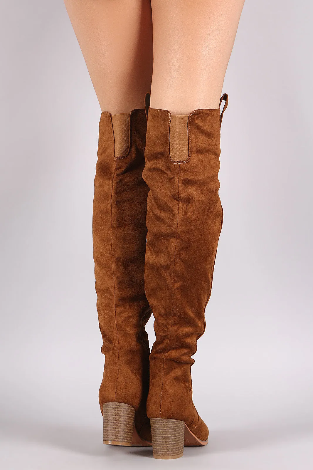 Suede Western Chunky Heeled Over-The-Knee Boots