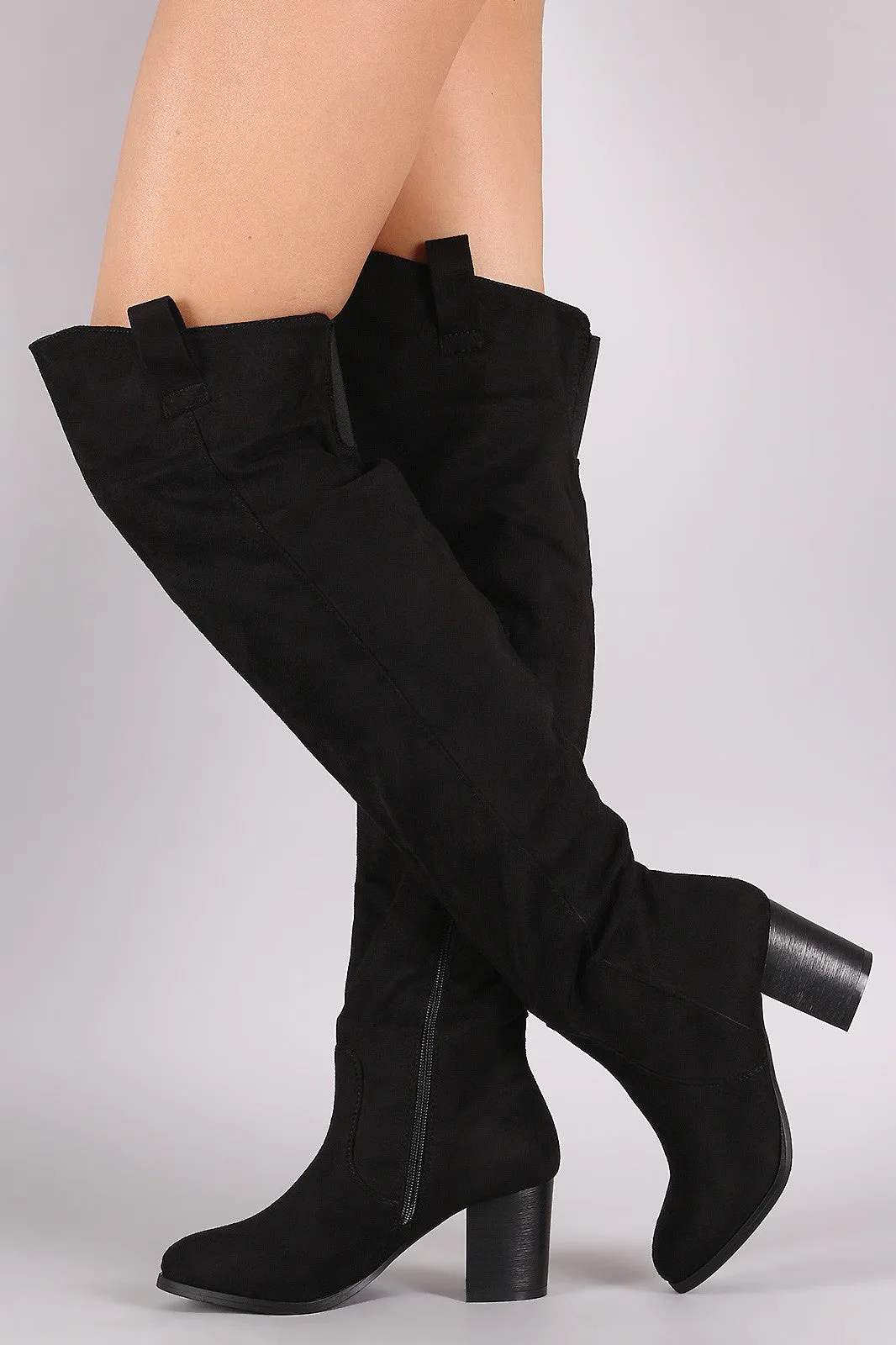 Suede Western Chunky Heeled Over-The-Knee Boots