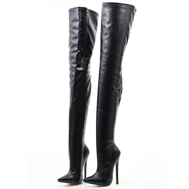 Thigh High 18 cm Heel Faux Leather Boots