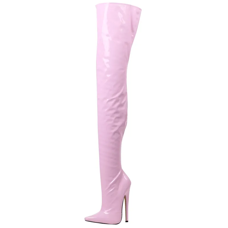 Thigh High 18 cm Heel Faux Leather Boots