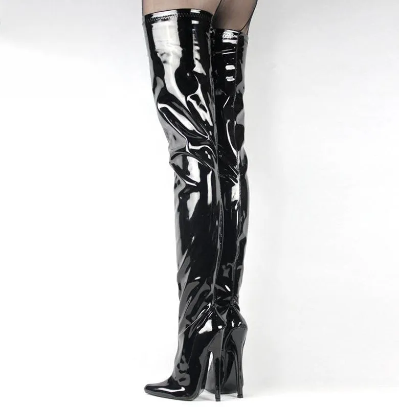 Thigh High 18 cm Heel Faux Leather Boots