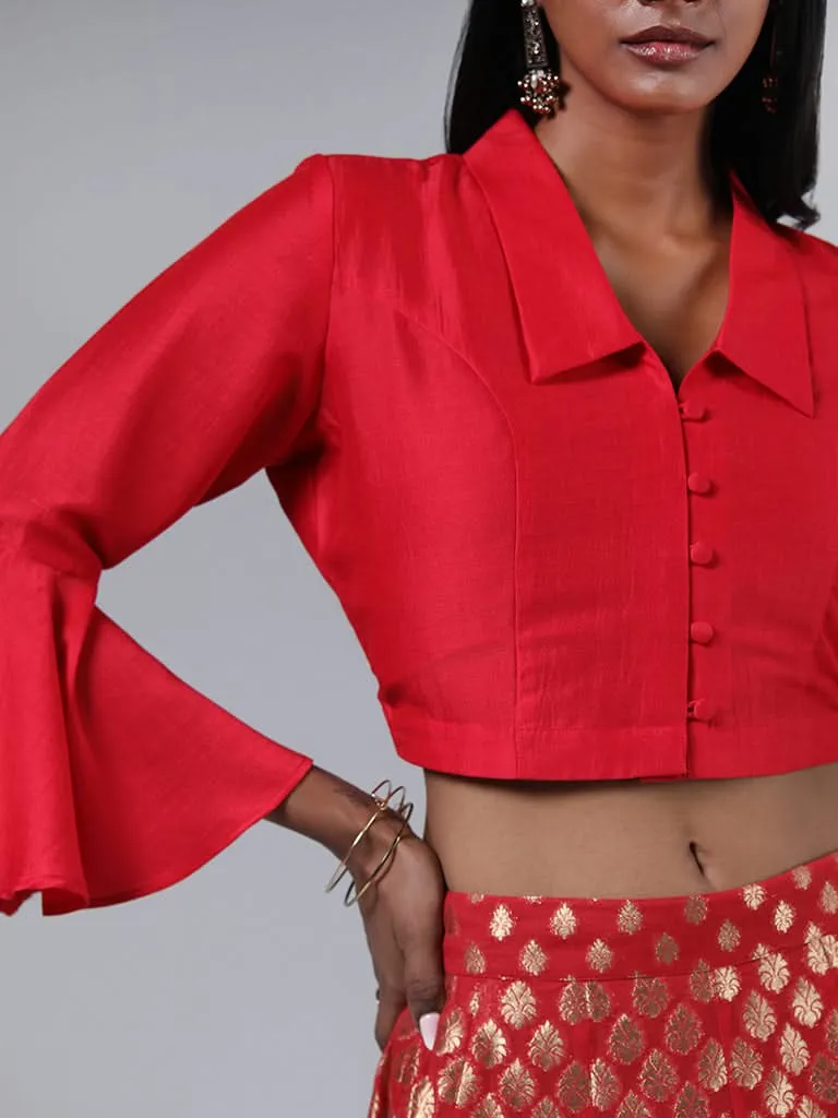 Vark Solid Maroon Button Down Crop Top