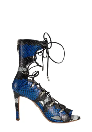 VESTA BLUE & BLACK SNAKESKIN SANDALS